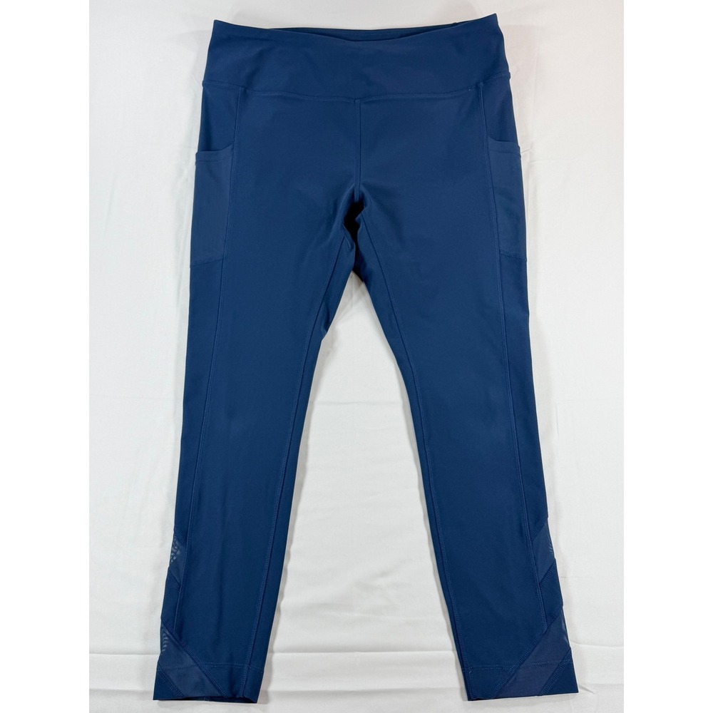 Mondetta Womens XL Blue Mesh Panel Activewear Leggings Side Pockets Cropped Yoga